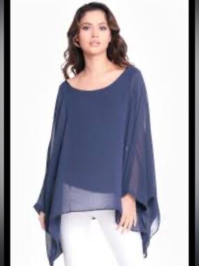 Relaxed Navy Chiffon Tunic Top